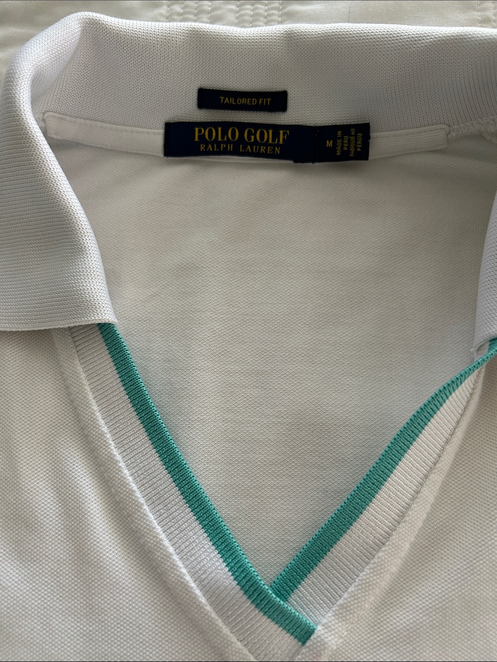 Ralph Lauren White Short-Sleeve Polo with Teal Trim